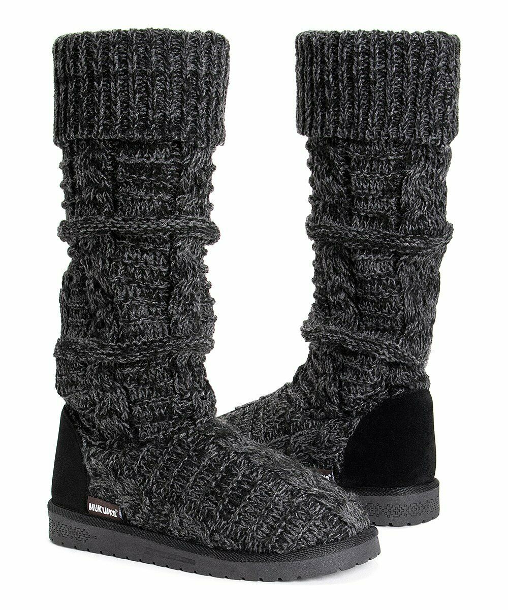 MUK LUKS WOMEN'S SHELLY CUFF TOP PULL ON WARM SLIPPER BOOTS sz 8 EBONY 16761 007