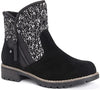 MUK LUKS WOMEN'S GERRI ZIP UP ANKLE FASHION BOOT MARLED KNIT sz 7 BLACK 16925-01