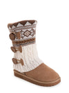 MUK LUKS WOMENS CHERYL SLIPER BOOTS CAMEL GEO CABLE KNIT BOOT 11 FAUX SUEDE