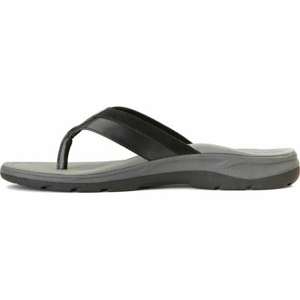 VIONIC MEN'S CANOE DENNIS TOE POST LEATHER FLIP FLOP SANDALS BLACK 10010327