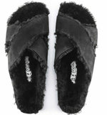 BIRKENSTOCK WOMENS DAYTONA SHEARLING SUEDE SANDAL BLACK PLATFORM 1019354 NARROW