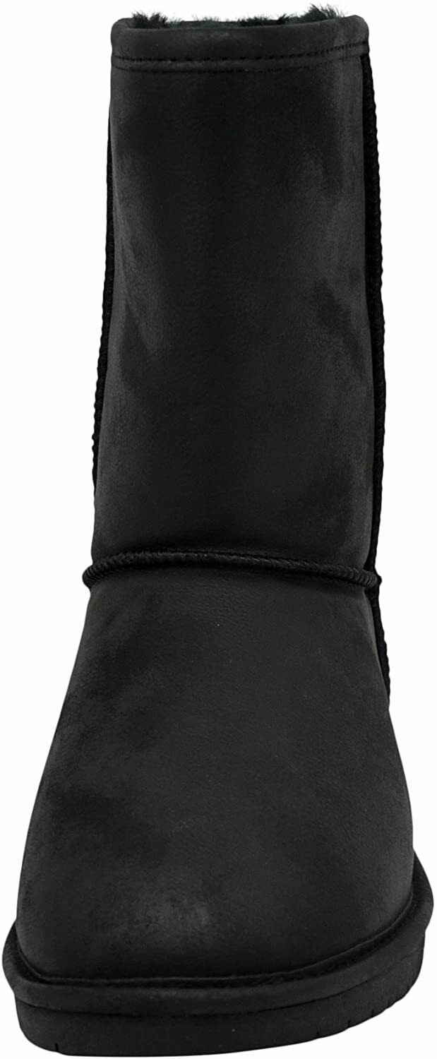 BEARPAW WOMEN EMMA SHORT WIDE SHEEPSKIN WINTER PULL ON BOOT 10 WIDE BLACK 608W