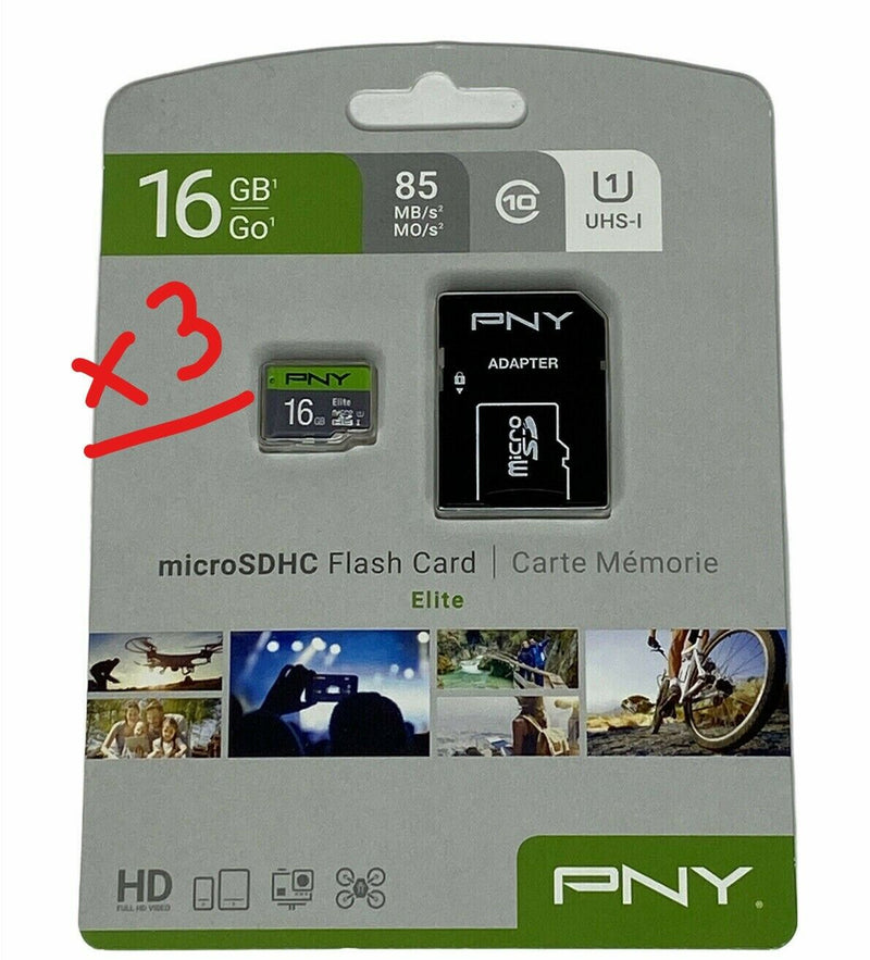 PNY micro SDHC Flash Card 16 GB Elite Memory Flash Card w SD Adapter (3 PACK)