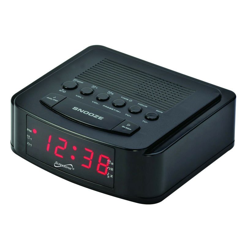 NEW SUPERSONIC DUAL ALARM CLOCK RADIO USB CHARGING PORT BLACK