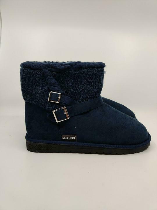 MUK LUKS WOMEN'S AMEE FAUX SUEDE FLAT ANKLE WARM BOOT sz 7 NAVY 1000073 402