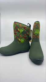 MUCK WOMEN MUCKSTER II MID RUBBER BOOTS GRAY FLORAL GREEN VEGGIE WATERPROOF