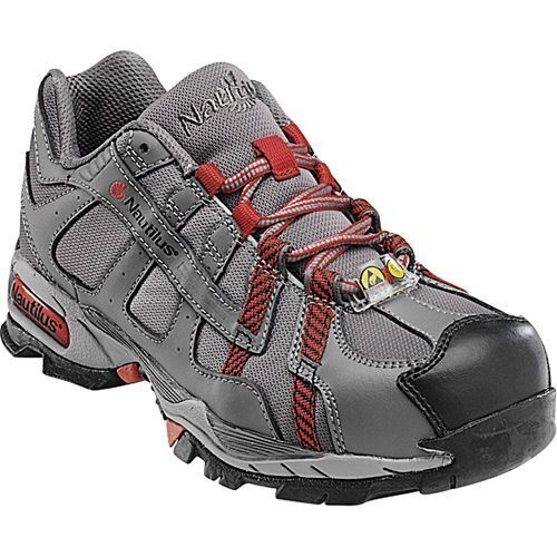 NAUTILUS WOMEN'S SAFETY ALLOY LITE TOE LIGHTWEIGHT WORK SHOES 8 W GREY RED N1356