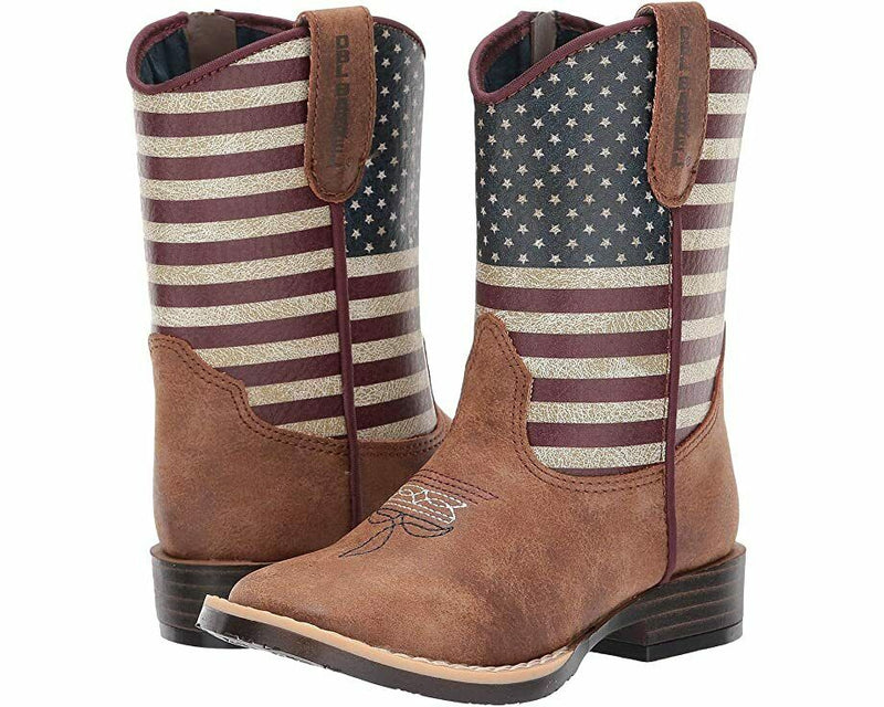 M&F WESTERN KIDS TWISTER JACOB PATRIOTIC BOOT sz 2 KIDS TAN / USA FLAG 446000108