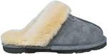 BEARPAW WOMEN'S LOKI II SHEEPSKIN COLLAR SLIDE SLIPPERS sz 6 M GRAY FOG 671W