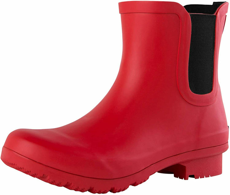 ROMA WOMEN'S CHELSEA WATERPROOF COMFORTABLE COZY SLEEK RAIN BOOT sz 8 MATTE RED