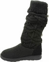 MUK LUKS WOMEN'S JAMIE CROCHETTE MID CALF FLAT KNIT BOOT sz 8 SOLID BLACK 17287