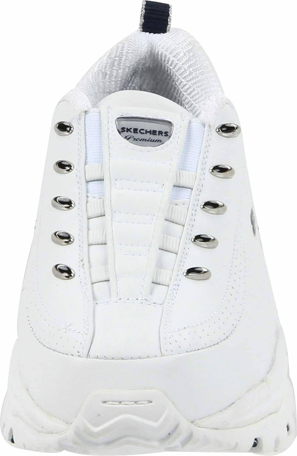 SKECHERS WOMEN'S PREMIUM PREMIX SLIP ON SNEAKER sz 11 WHITE NAVY 1704 LEATHER