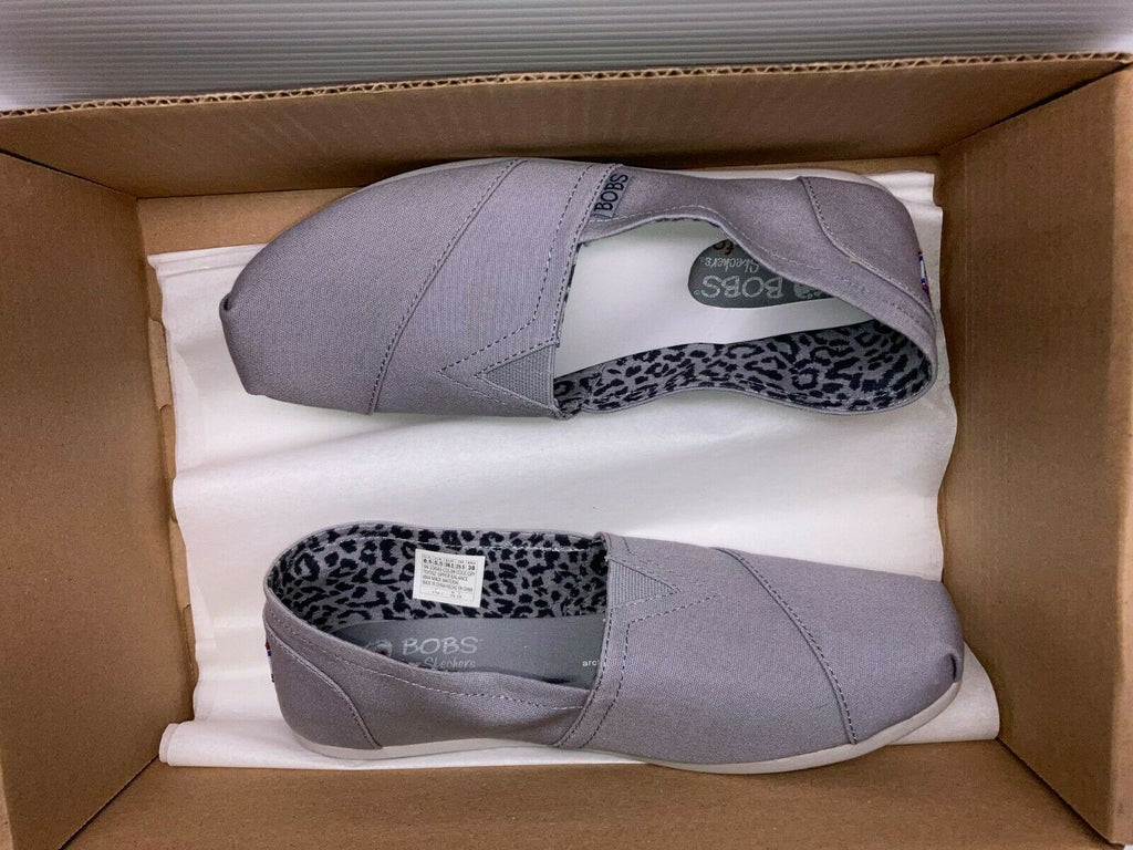 NEW SKECHERS WOMENS BOBS PLUSH PEACE LOVE BALLET FLAT GREY sz 8.5W FREE SHIP