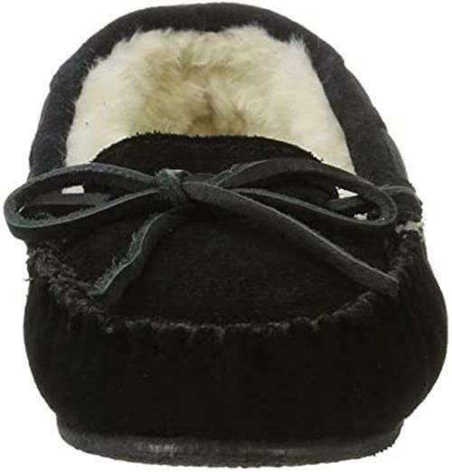 MINNETONKA WOMEN'S CALLY FAUX FUR SUEDE MOCCASIN SLIPPER sz 7.5 M BLACK 4010H