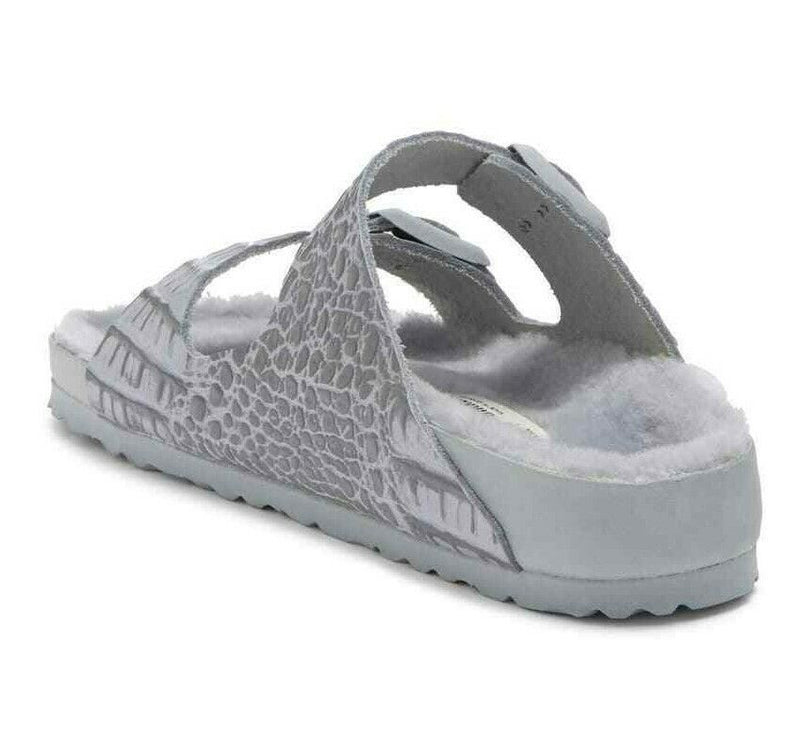 NEW BIRKENSTOCK WOMEN ARIZONA SANDAL 36 EMBOSSED GREY LEATHER SHEARLING 1013834