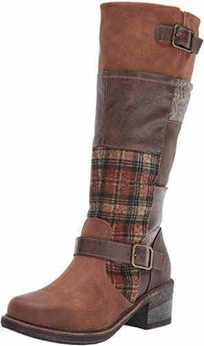 MUK LUKS WOMEN'S ARYA PATCHWORK ZIP UP WINTER BOOTS BROWN 1000037200-9