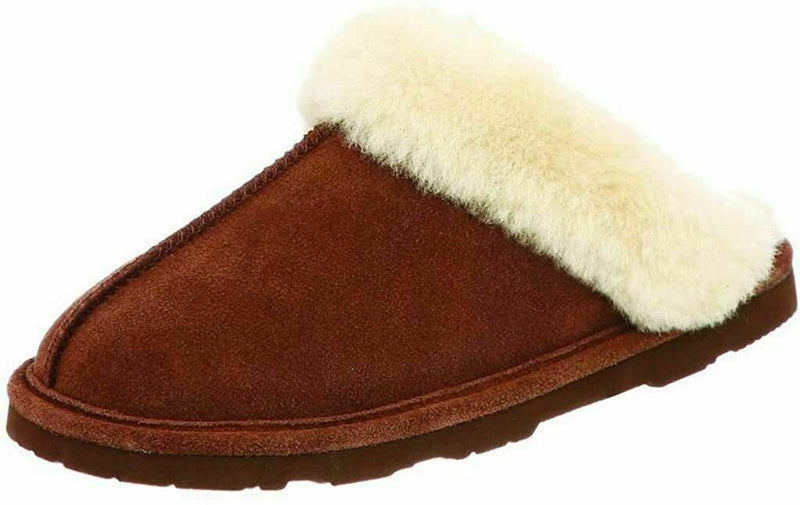 BEARPAW WOMENS LOKI II SLIDE SLIPPERS SHEEPSKIN COLLAR 10 M HICKORY 671W