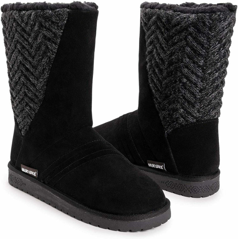 MUK LUKS WOMEN'S SARINA MID CALF FLAT FASHION BOOTS sz 8 EBONY 1000062 004