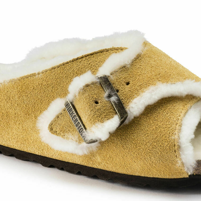 BIRKENSTOCK WOMENS AROSA OCHRE SUEDE SHEARLING SANDAL SLIPPER SLIDE 1017659