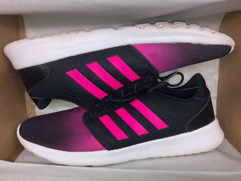 ADIDAS WOMEN'S QT RACER RUNNING SHOES CLOUDFOAM SNEAKERS sz 11 BLACK PINK EF945