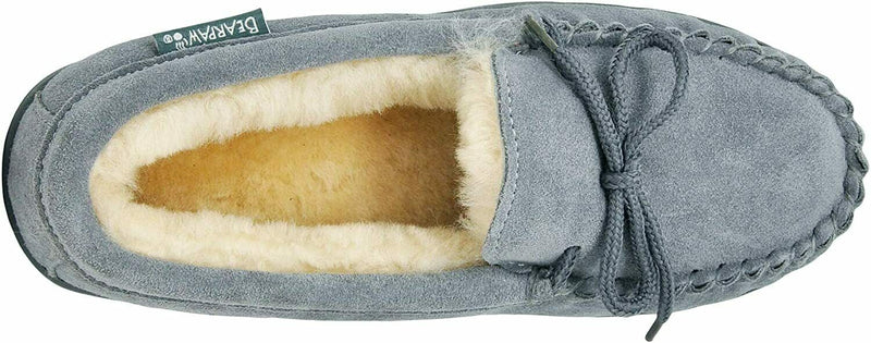 BEARPAW WOMENS MOC II SHEEPSKIN CUSHIONING MOCCASIN SLIPPERS sz 6 GREY FOG 1295W