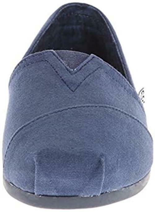 SKECHERS WOMEN'S BOBS PLUSH PEACE & LOVE SLIP ON FLAT CANVAS SHOES 10 NAVY 33645