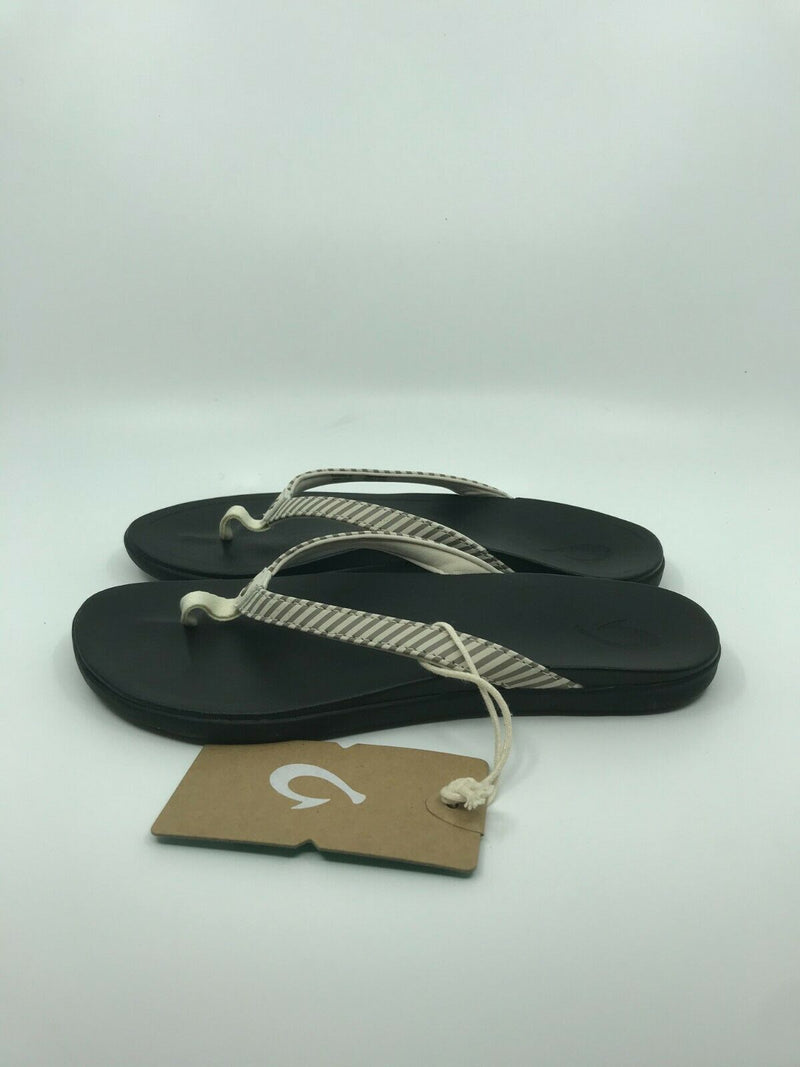 OLUKAI WOMENS HO'OPIO BEACH SANDAL BONE/STRIPE SIZE 7 FREE SHIPPING