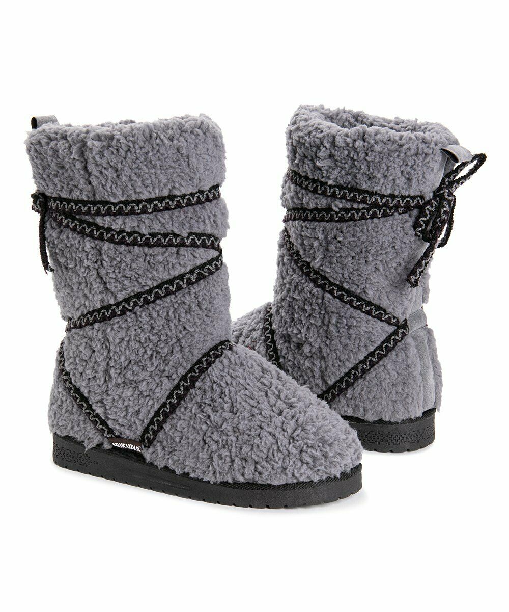 MUK LUKS WOMEN'S REYNA PULL ON COMFORT FLAT SNOW BOOT sz 8 GREY 100012 021