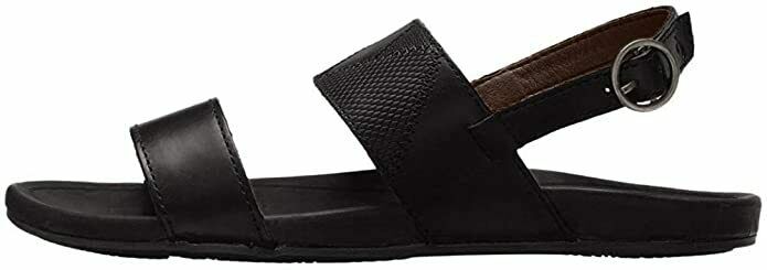 OLUKAI WOMEN'S HI'ONA PA'I FLAT LEATHER SANDALS sz 7 BLACK / BLACK 20346-4040