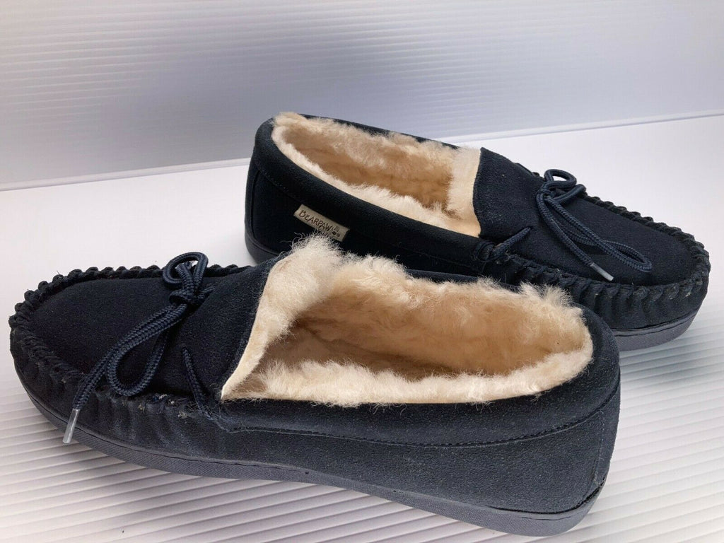 NEW BEARPAW MEN'S MOC II SHEEPSKIN SLEEPER NAVY sz 10.5 FREE SHIP 1295M