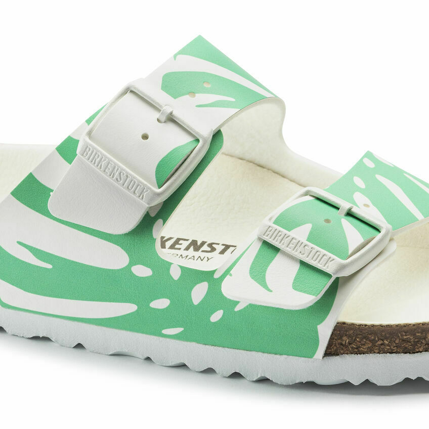 BIRKENSTOCK ARIZONA WOMENS MONSTERA PRINT WHITE JADE BIRKO FLOR SANDAL EU 38