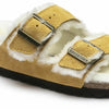 BIRKENSTOCK WOMENS ARIZONA OCHRE SUEDE SHEARLING SANDAL SLIDE 1017407 NARROW