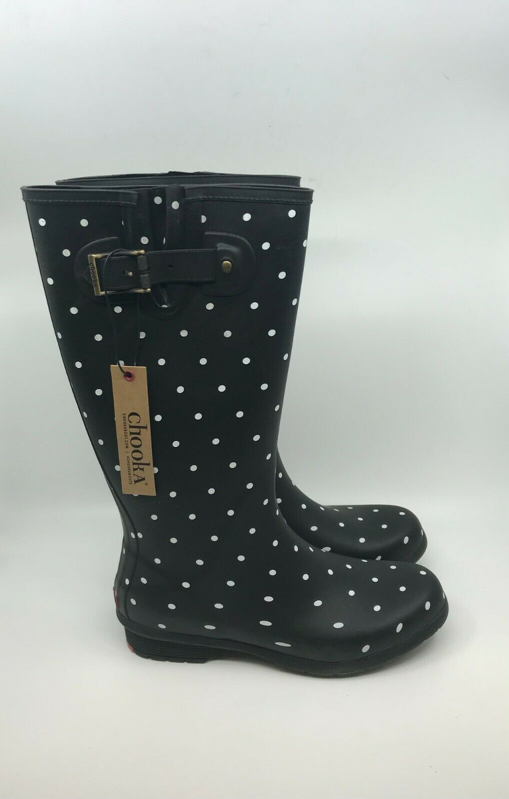 CHOOKA WOMENS DOT BLANC TALL WATERPROOF RAIN BOOT BLACK SIZE 10 FREE SHIPPING