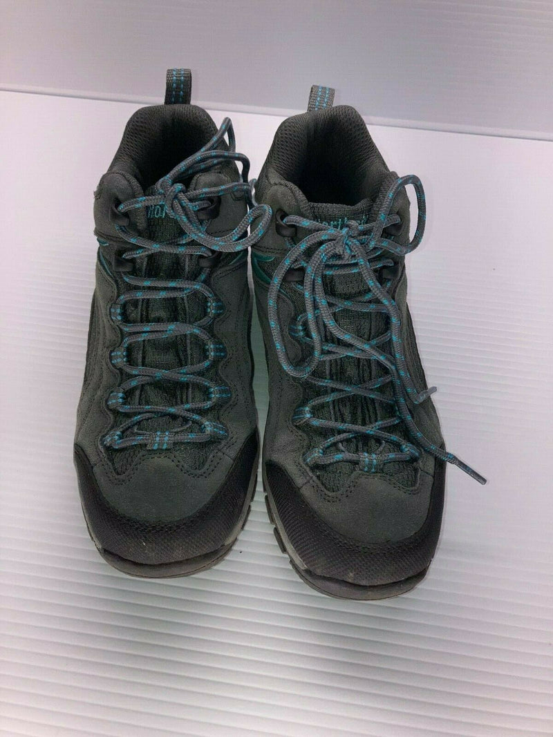 NORTHSIDE WOMEN'S PIONEER MID RISE LEATHER HIKING BOOTS sz 7 GREY/ TURQUOISE