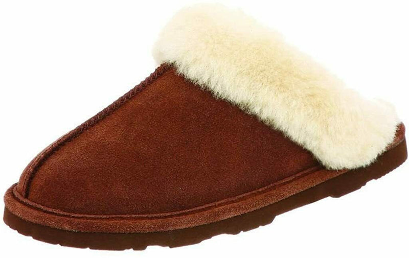 BEARPAW WOMENS LOKI II SLIDE SLIPPERS SHEEPSKIN COLLAR 8.5 M HICKORY 671W