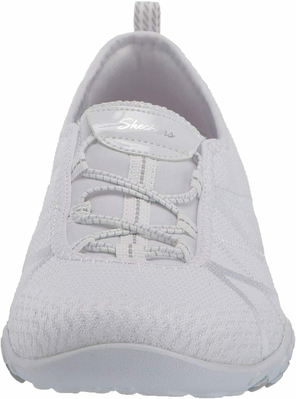 SKECHERS WOMEN'S BREATHE EASY FORTUNE KNIT BUNGEE SNEAKERS 8 WHITE SILVER 23028