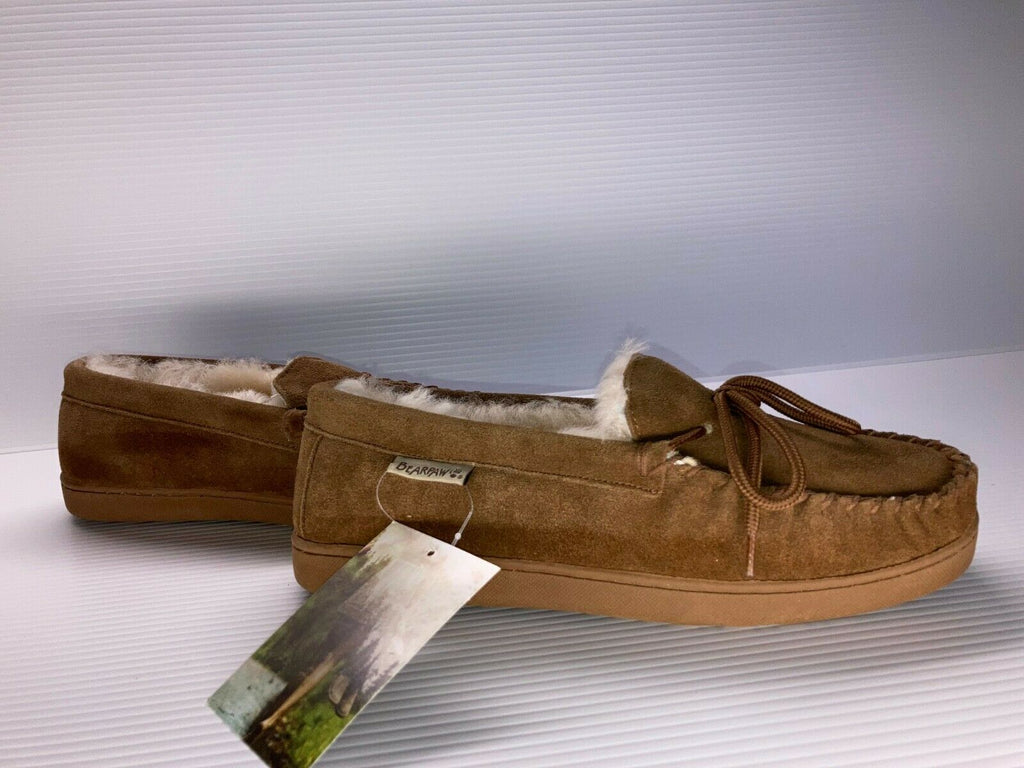 NEW BEARPAW MEN'S MOC II SHEEPSKIN SHOES SLIPPER HICKORY sz 9 FREE SHIP 1295M