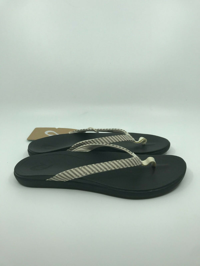 OLUKAI WOMENS HO'OPIO BEACH SANDAL BONE/STRIPE SIZE 7 FREE SHIPPING