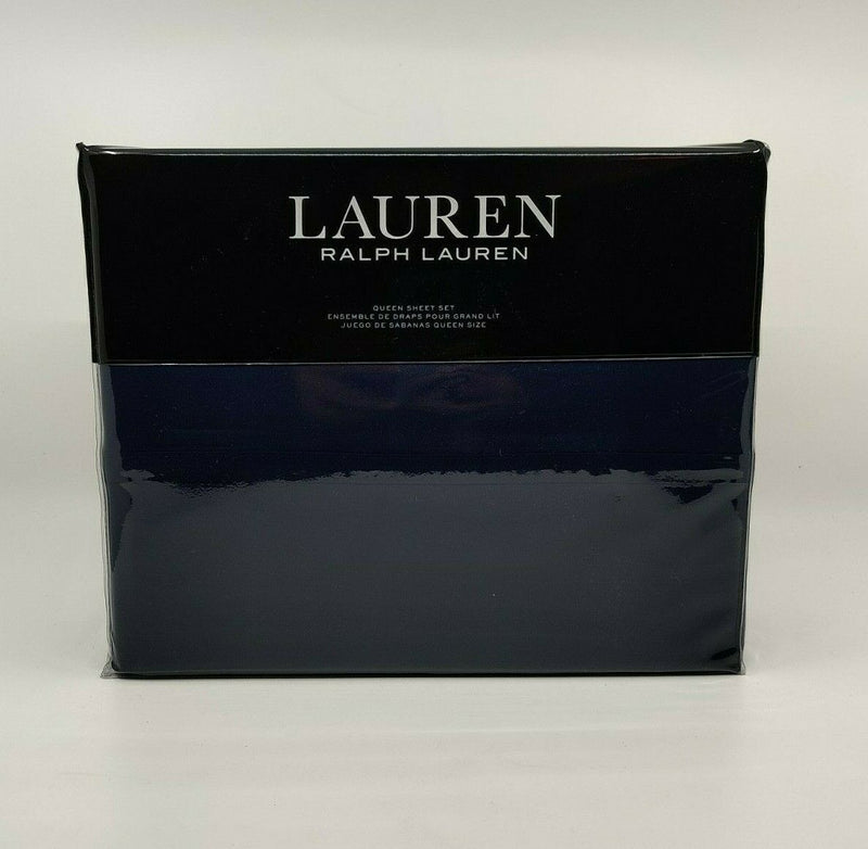 NEW RALPH LAUREN SPENCER QUEEN SHEET SET NAVY SATEEN 475 THREAD COUNT FREE SHIP