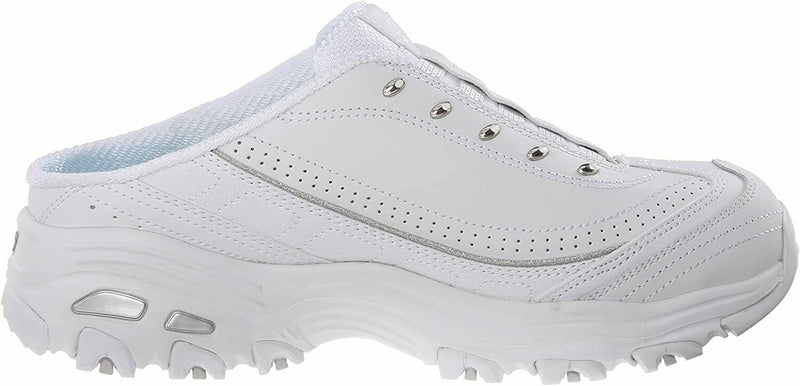 SKECHERS WOMEN'S D'LITES RESILIENT SLIP ON SNEAKER CLOG 9 W WHITE SILVER 11940W