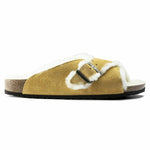 BIRKENSTOCK WOMENS AROSA OCHRE SUEDE SHEARLING SANDAL SLIPPER SLIDE 1017659