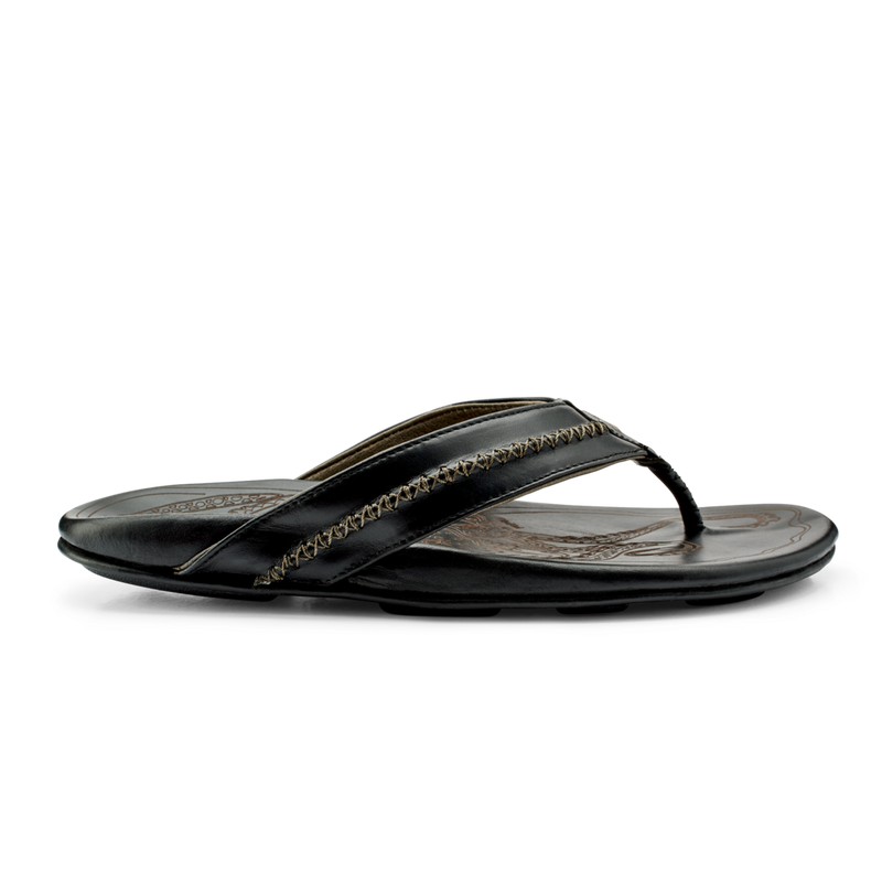 NEW OLUKAI MENS MEA OLA SANDAL FLIP FLOP LEATHER BLACK 10138 FREE SHIP