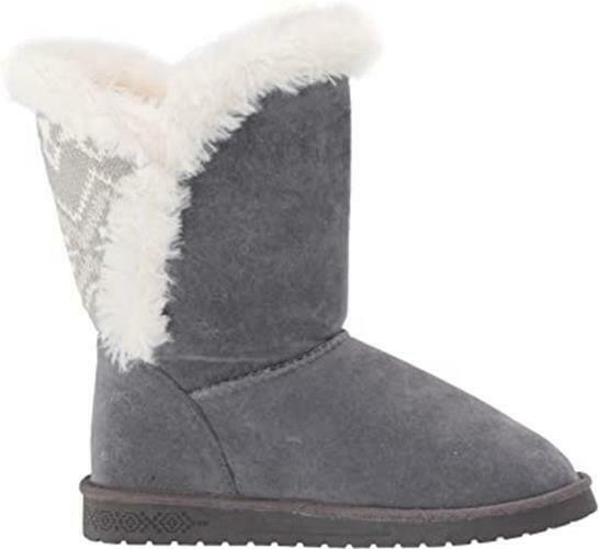 MUK LUKS WOMEN'S CAREY FLAT PULL ON FAUX FUR FASHION BOOTS 10 GREY 1000014 020