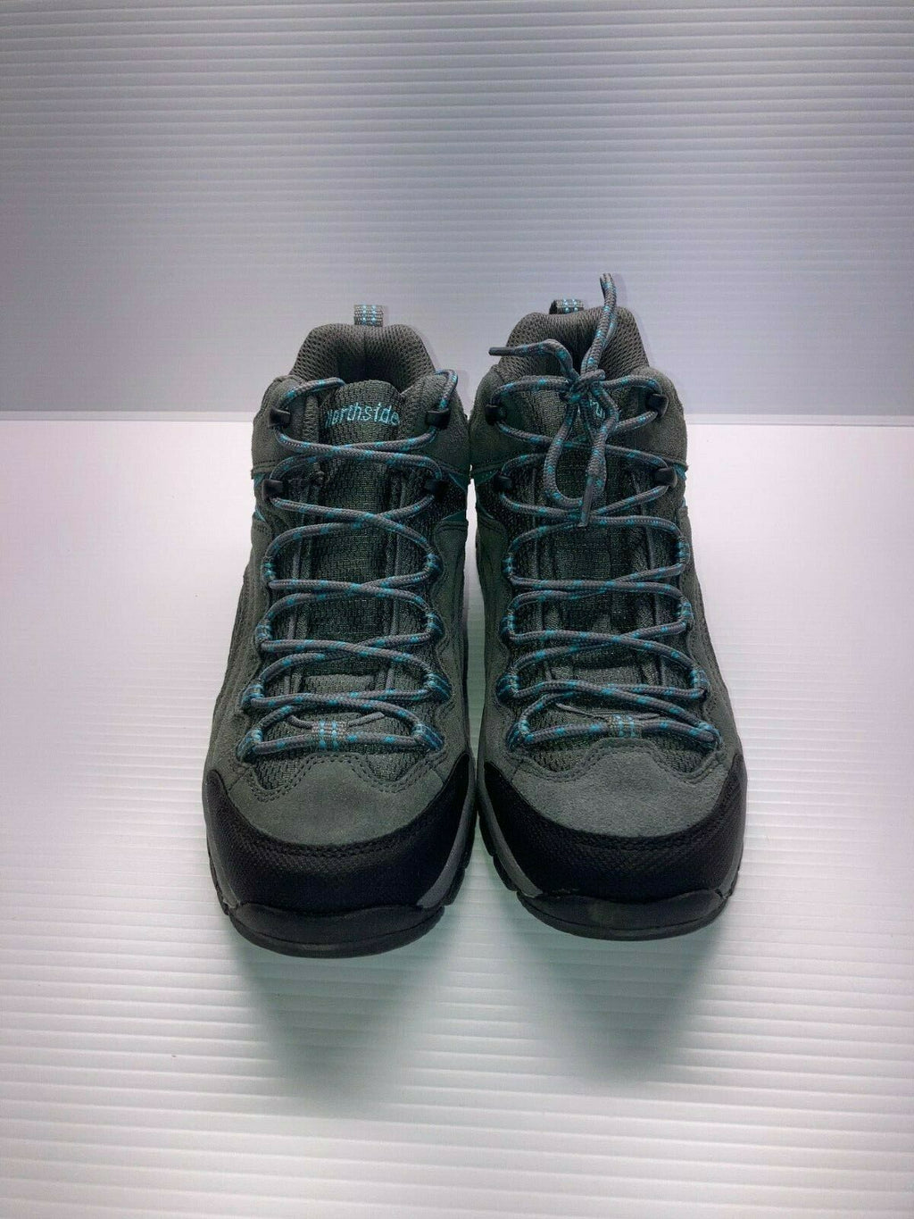 NORTHSIDE WOMEN'S PIONEER MID RISE LEATHER HIKING BOOTS sz 9.5 GREY TURQUOISE