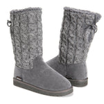 MUK LUKS WOMEN SKYLER BOOT 10 CABLE KNIT FUR LINED GREY WATER RESISTANT MID CALF