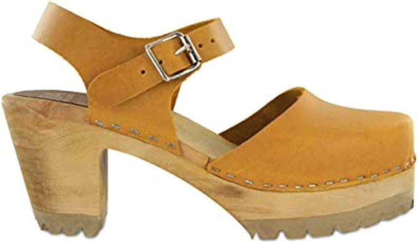 MIA WOMEN'S ABBA CLOG ISPIRED PLATFORM SANDALS LEATHER sz 9 M MUSTARD SW400T