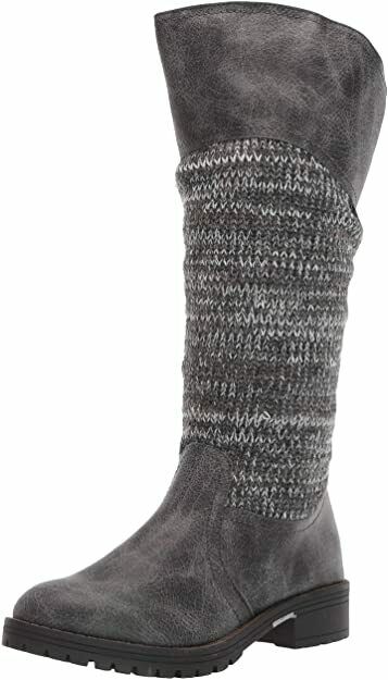 MUK LUKS WOMEN'S KAILEE TALL FAUX LEATHER KNIT FLAT WINTER BOOTS sz 7 GREY 16097