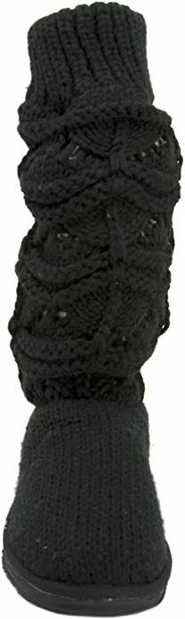 MUK LUKS WOMEN'S JAMIE CROCHETTE MID CALF FLAT KNIT BOOT sz 8 SOLID BLACK 17287