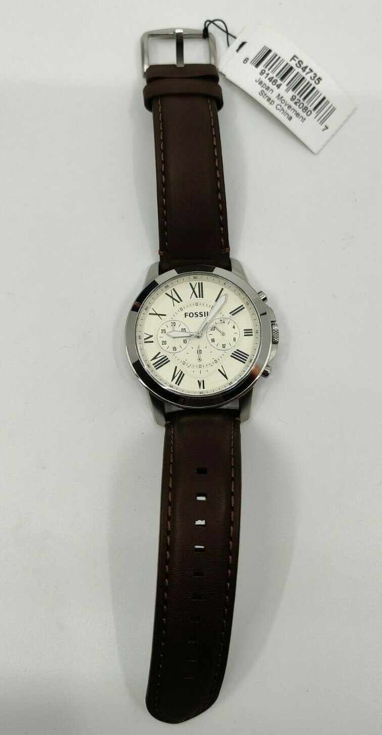 NEW FOSSIL MENS GRANT CHRONOGRAPH BROWN LEATHER WATCH (FS4735) FREE SHIPPING