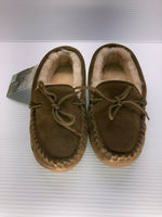 BEARPAW WOMENS MOC II SHEEPSKIN MOCCASIN HICKORY TAN FAUX 9.5 WIDE SHOE 1295W